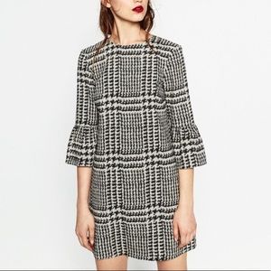 Zara Houndstooth Ruffle Sleeve Dress